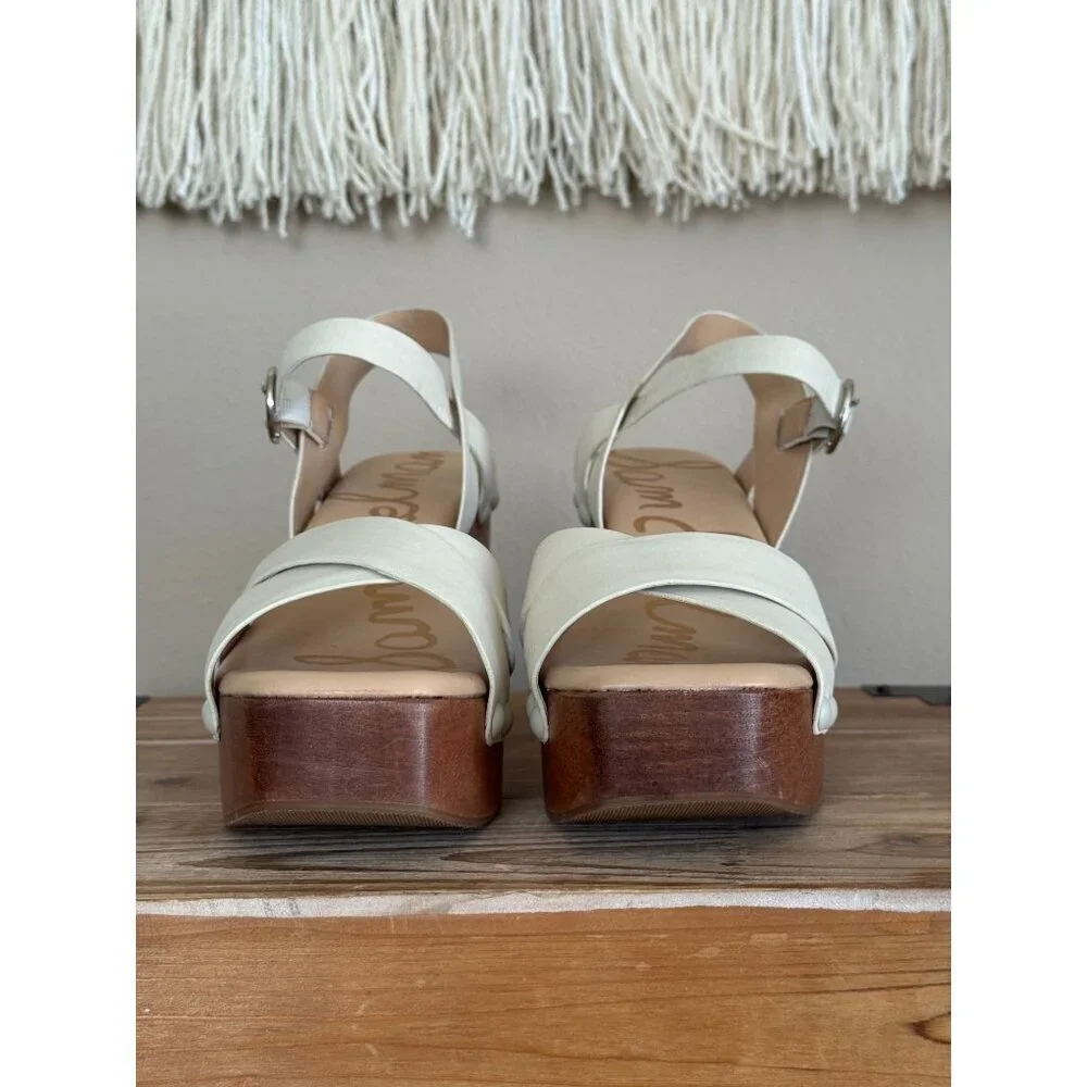 Sam Edelman Josephine Modern Ivory Leather Open Toe Platform Sandals Size 9.5